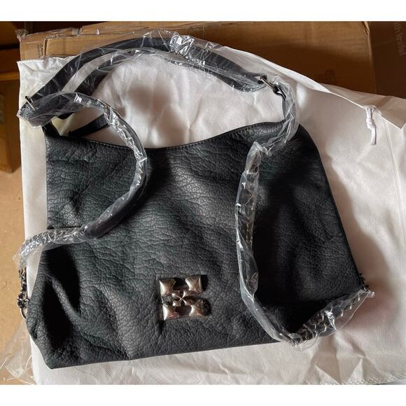 New Black Leather Shoulder Bag with Adjustable Chain Strap - Picture 4 of 6